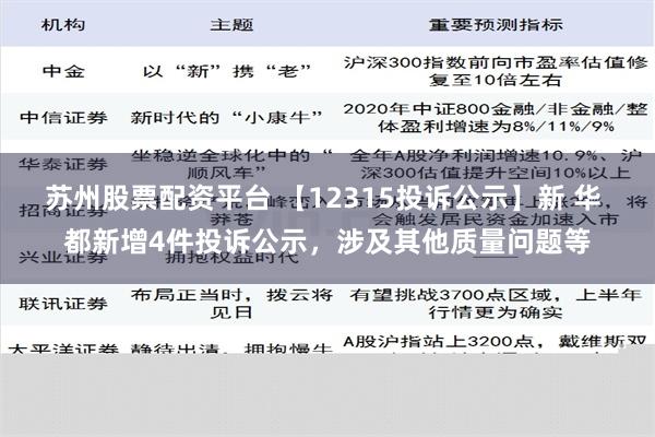 苏州股票配资平台 【12315投诉公示】新 华 都新增4件投诉公示，涉及其他质量问题等